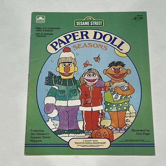 Vintage 1984 Golden Sesame Street Paper Doll Book Season Bert Ernie Prairie Dawn - Picture 1 of 16
